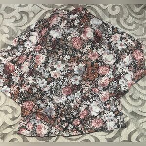 Floral Women's Top Sheer Mockneck with Thumbholes NWOT XL